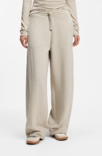Relaxed-fit barrel-leg trousers in melange jersey, Light Beige