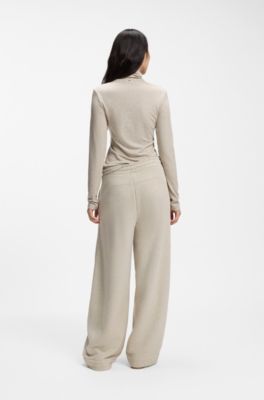 Relaxed-fit barrel-leg trousers in melange jersey, Light Beige