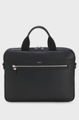 Serviette en similicuir avec lettrage du logo et sangle d&eacute;tachable, Noir
