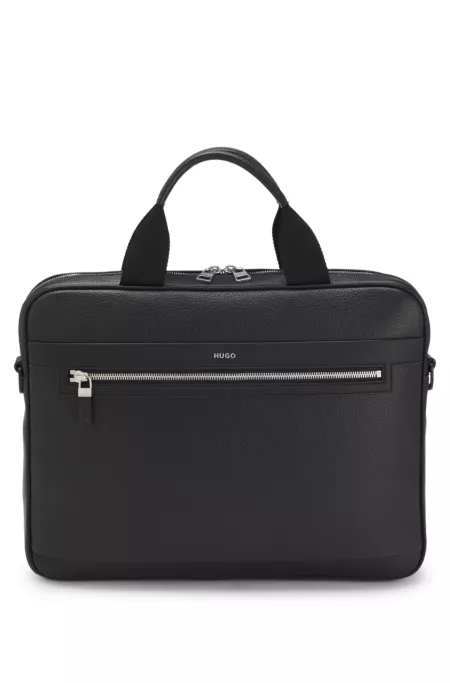 Faux-leather briefcase with logo lettering and detachable strap