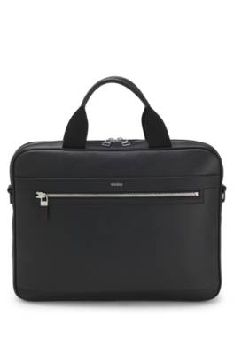 Faux-leather briefcase with logo lettering and detachable strap