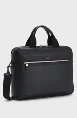 Serviette en similicuir avec lettrage du logo et sangle d&eacute;tachable, Noir