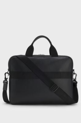 Faux-leather briefcase with logo lettering and detachable strap, Black