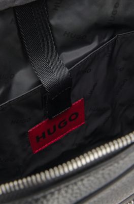 Faux-leather briefcase with logo lettering and detachable strap, Black