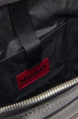 Serviette en similicuir avec lettrage du logo et sangle d&eacute;tachable, Noir
