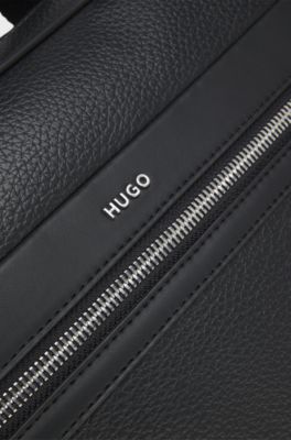 Serviette en similicuir avec lettrage du logo et sangle d&eacute;tachable, Noir