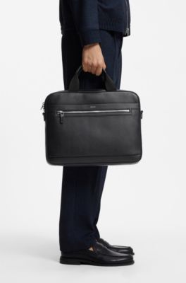 Faux-leather briefcase with logo lettering and detachable strap, Black