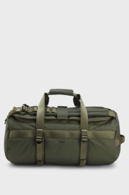 Holdall with backpack straps and logo lettering, Olive