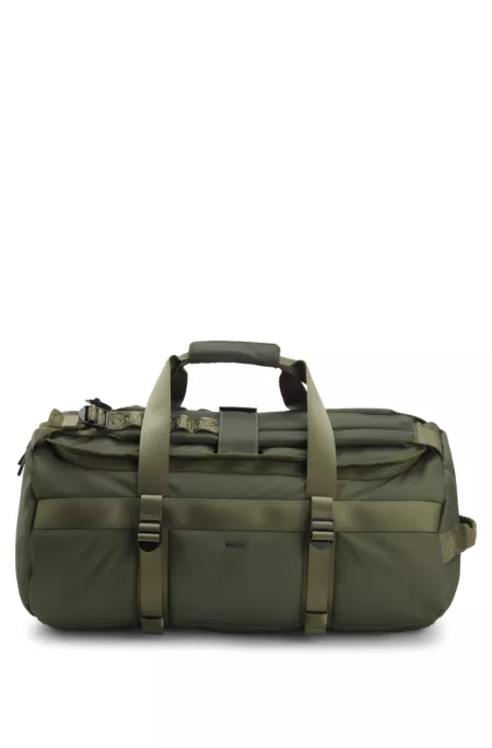 Holdall with backpack straps and logo lettering