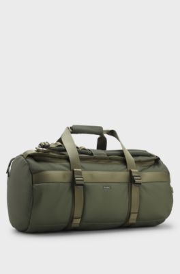 Holdall with backpack straps and logo lettering, Olive