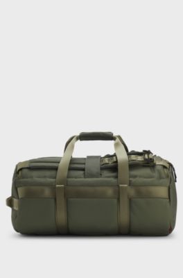 Holdall with backpack straps and logo lettering, Olive