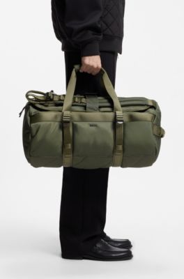 Holdall with backpack straps and logo lettering, Olive