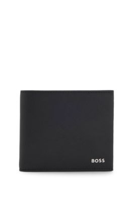 Structured folding wallet with metal logo lettering, Black