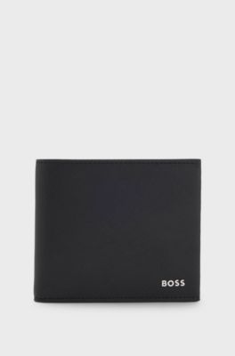 Structured folding wallet with metal logo lettering, Black