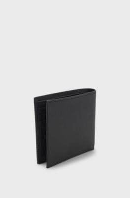 Structured folding wallet with metal logo lettering, Black