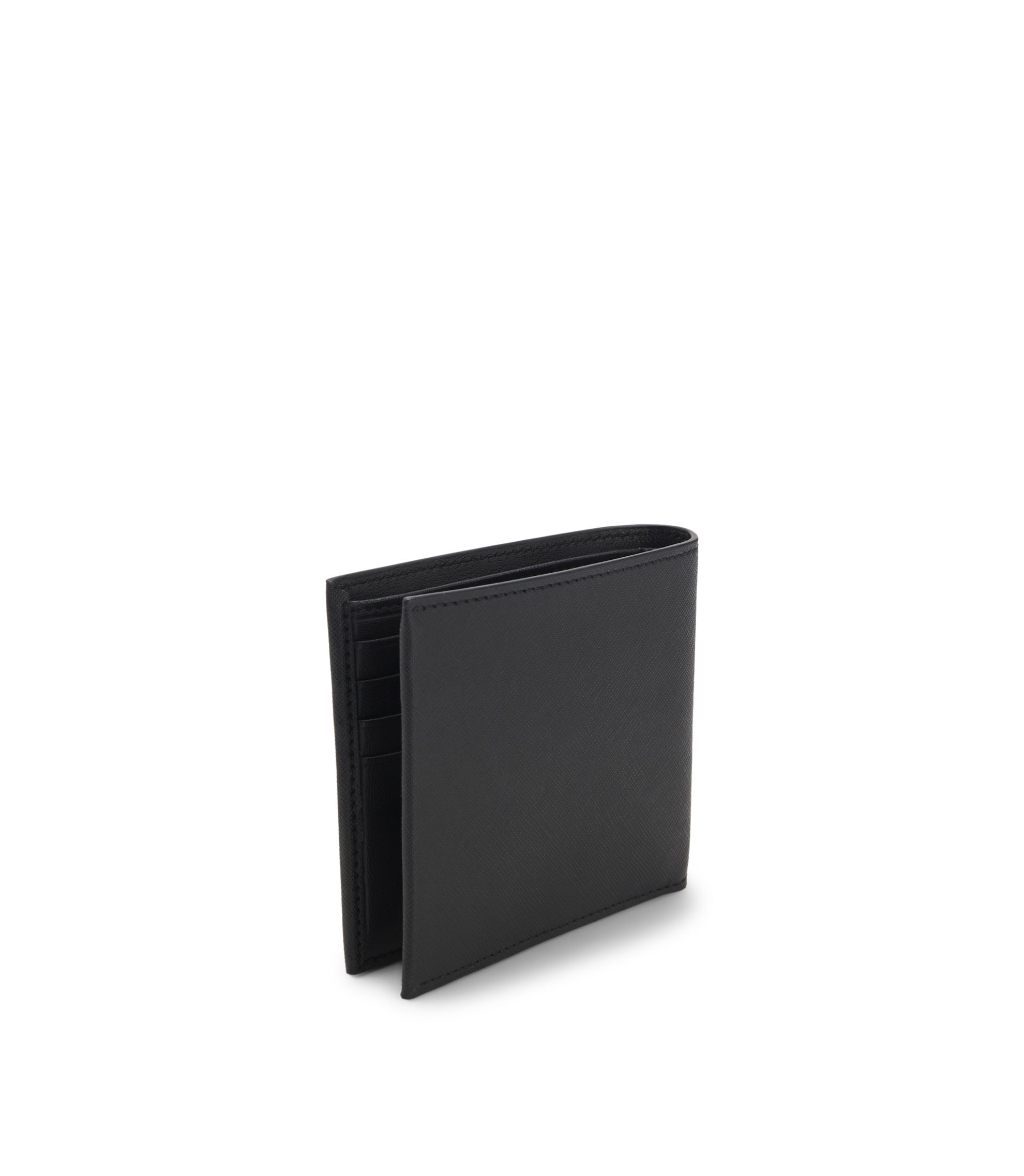 小物 BOSS BOSS - Structured folding wallet with metal logo lettering - Black