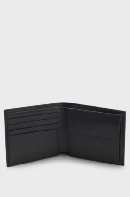 Portefeuille structur&eacute; &agrave; deux volets avec logo en m&eacute;tal, Noir