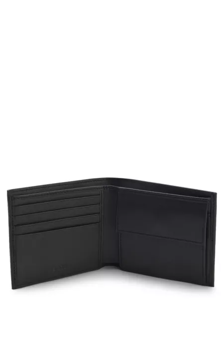 Structured folding wallet with metal logo lettering