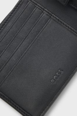 Strukturierte Klapp-Geldb&ouml;rse mit metallenem Logo-Schriftzug, Schwarz