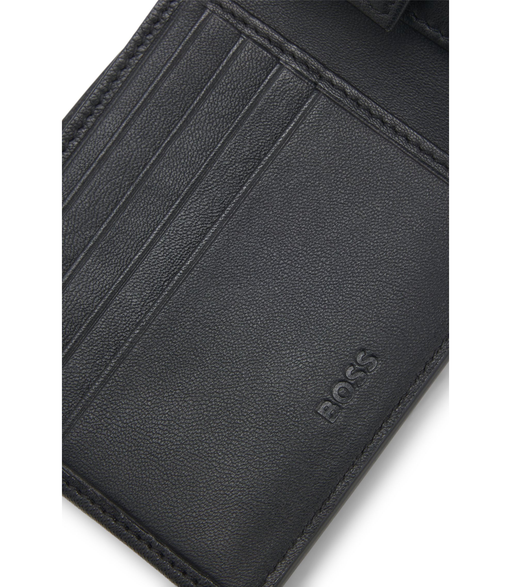 BOSS - Structured folding wallet with metal logo lettering - Black