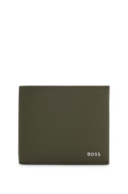 Structured folding wallet with metal logo lettering, Olive
