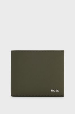 Structured folding wallet with metal logo lettering, Olive
