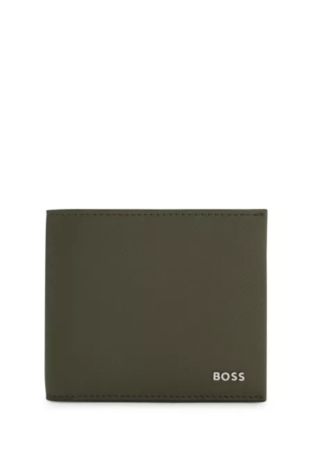 Structured folding wallet with metal logo lettering