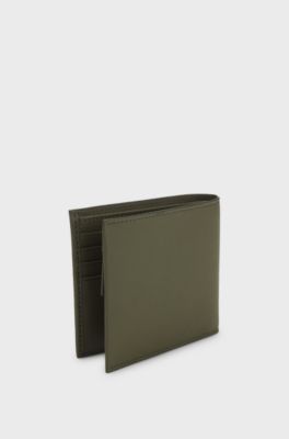Structured folding wallet with metal logo lettering, Olive