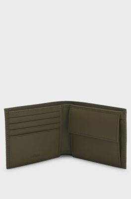 Structured folding wallet with metal logo lettering, Olive