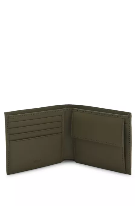 Structured folding wallet with metal logo lettering