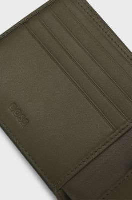 Structured folding wallet with metal logo lettering, Olive