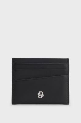 Leather card holder with Double B monogram, Black