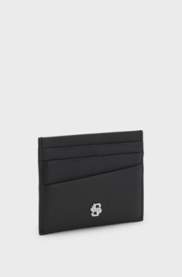 Leather card holder with Double B monogram, Black