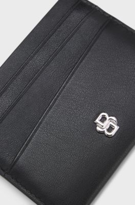 Leather card holder with Double B monogram, Black