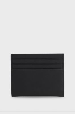 Card holder in textured leather with branding, Black