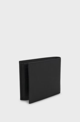 Structured trifold wallet with polished logo lettering, Black