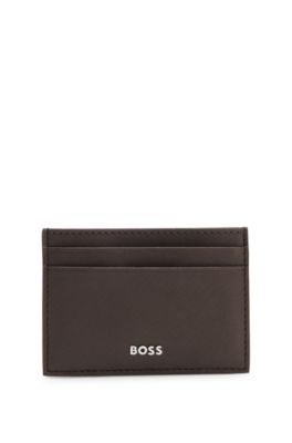 Money clip and card holder with logo lettering, Dark Brown