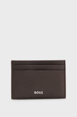 Money clip and card holder with logo lettering, Dark Brown