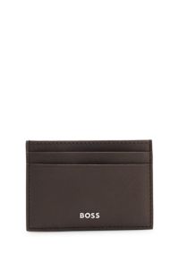Money clip and card holder with logo lettering, Dark Brown