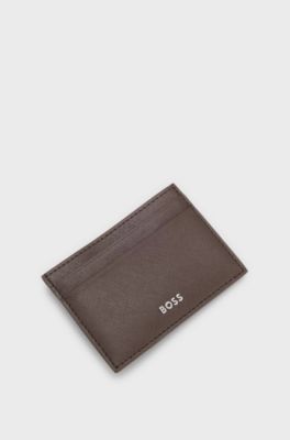 Money clip and card holder with logo lettering, Dark Brown