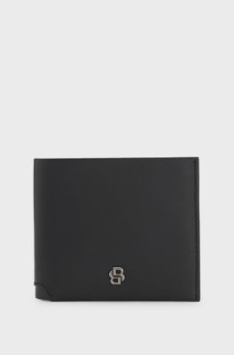 Matt leather wallet with refined logo plaque, Black