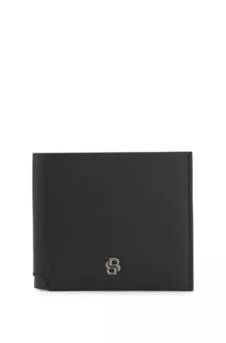 Matt leather wallet with refined logo plaque