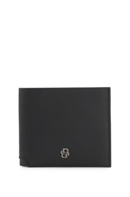 Matt leather wallet with refined logo plaque