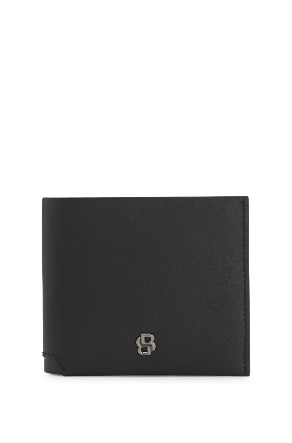 Matt leather wallet with refined logo plaque