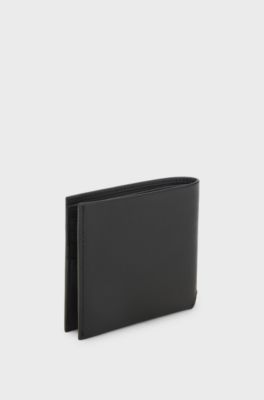 Matt leather wallet with refined logo plaque, Black