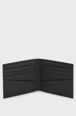 Matt leather wallet with refined logo plaque, Black