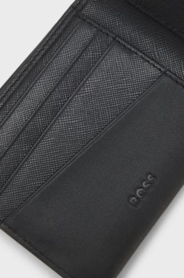 Matt leather wallet with refined logo plaque, Black
