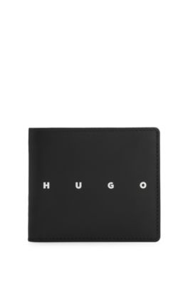 Leather folding wallet with contrast logo, Black