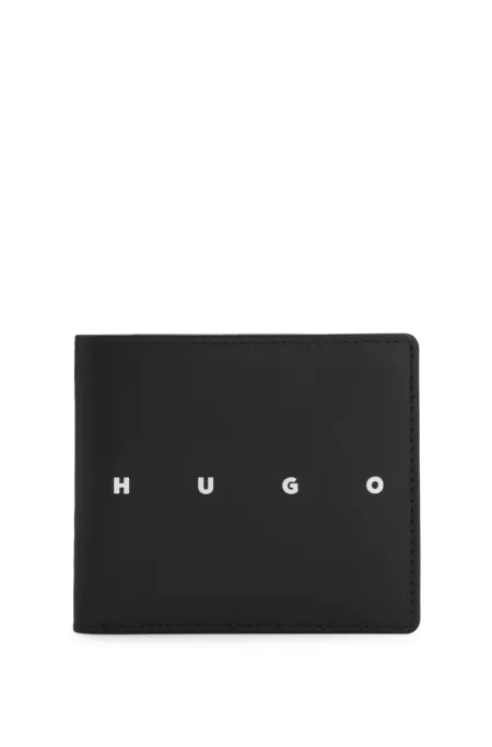 Cartera plegable de piel con logo en contraste