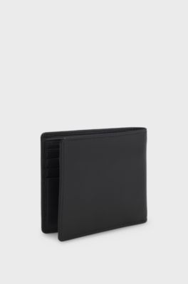Leather folding wallet with contrast logo, Black